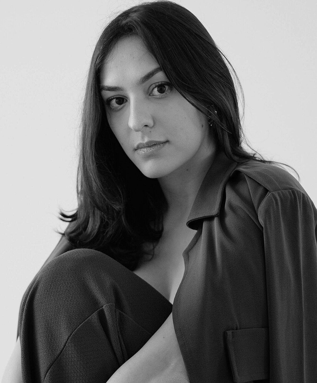 Portrait of a woman in black and white.