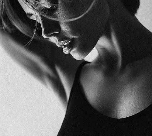 Profile of a woman in black and white.